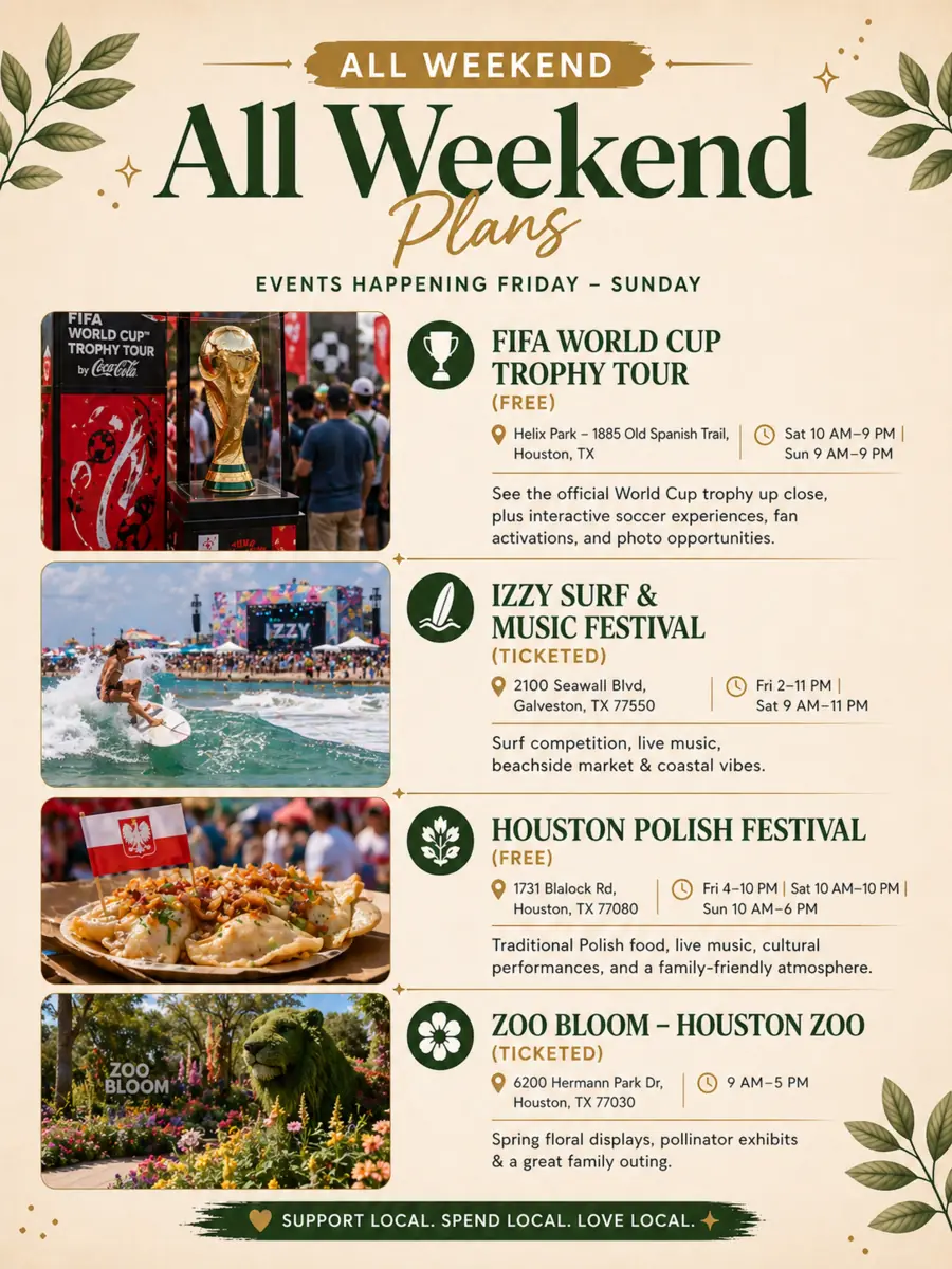 Locally Found All Weekend Plans photo carousel with verified Houston events